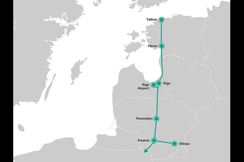 Rail Baltica would run 870 km from the Polish border to Lithuania, Latvia and Estonia.